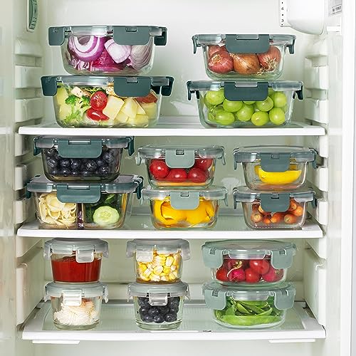 Premium 32 Pc. Borosilicate Glass Food Container Set with Dividers (Ombre Green)