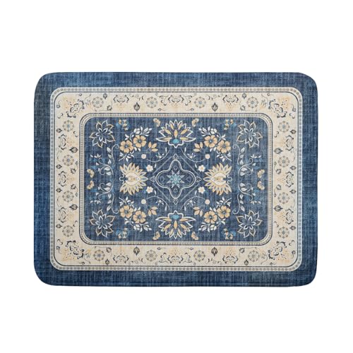 Blue Boho Dish Drying Mat for Kitchen Counter 18x24 Inch Fast Dry Drying Pad Vintage Floral Dish Drainer Rack Mats Coffee Bar Accessories (Blue Boho / 18 x 24 inch)