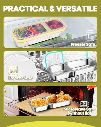 2 Pack Stainless Steel Snack Containers (2 compartment Blue Yellow)