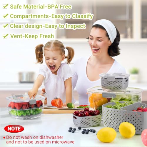 Fresh Produce Vegetable Fruit Storage Containers 3Piece Set (Grey Clear)