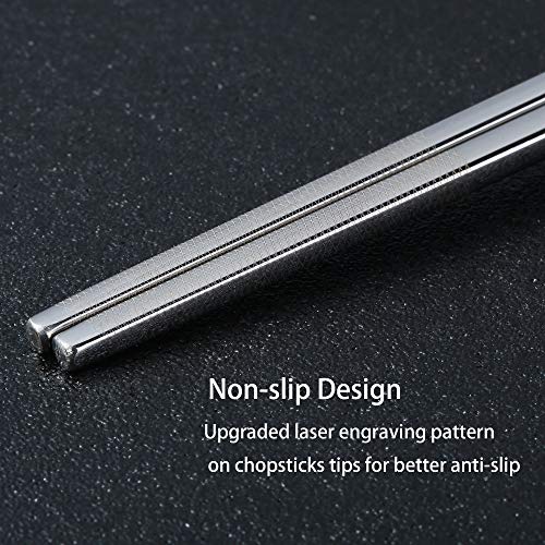 Metal Chopsticks Reusable Dazzling Rainbow Stainless Steel Chopsticks Titanium Plated Dishwasher Safe Fancy Laser Engraved Korean Japanese Chop Sticks Multicolor 2 Pairs Gift Set (Rainbow silver)