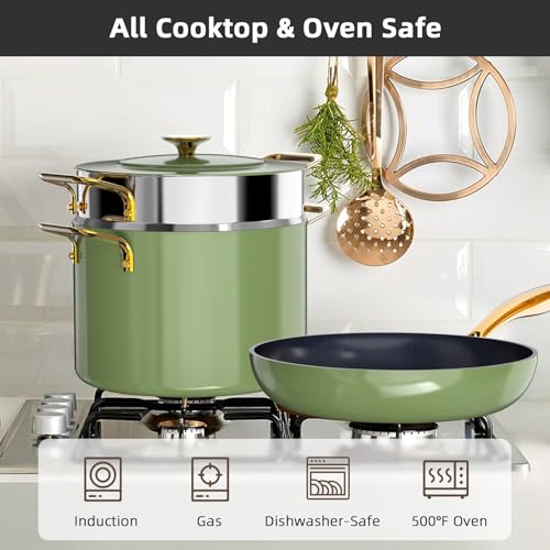 Lux LE 13Pc Ceramic Cookware Set with Elegant Gold Handle (Avocado LE)