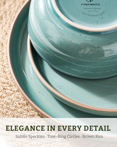 Meteor 16 Piece Dinnerware Set with Pasta Bowls (Peacock Green / Service for 4 (Include Pasta Bowls))