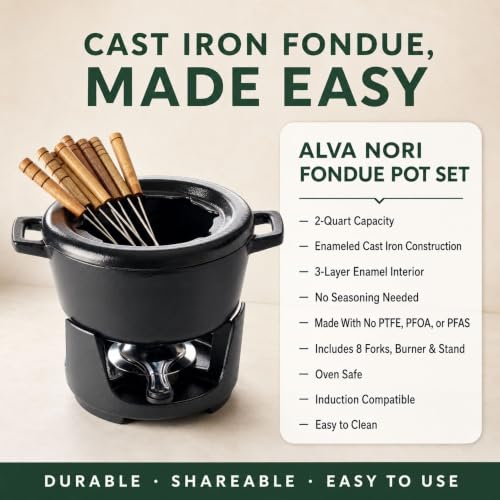 Nori 2 Quart Round Enameled Cast Iron Fondue Pot Set