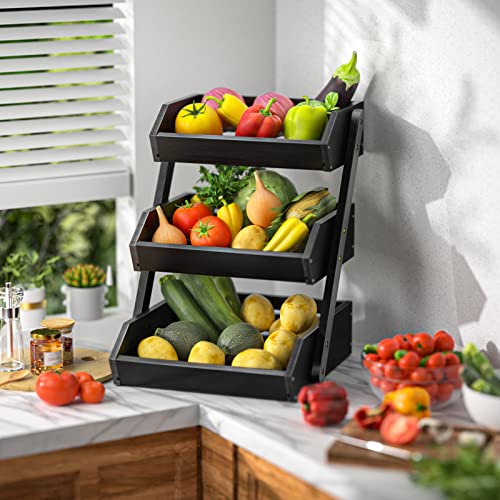 3 Tier Fruit Basket for Kitchen Counter (Black / 3-Tier)