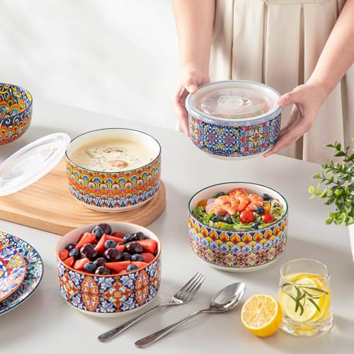 SIMI 36 oz Ceramic Bowls with Lids Set of 4 (4 Count)