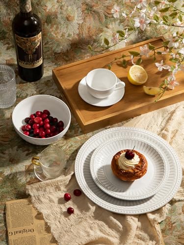 Ceramic Plates and Bowls Sets (Embossed White / Service for 6)