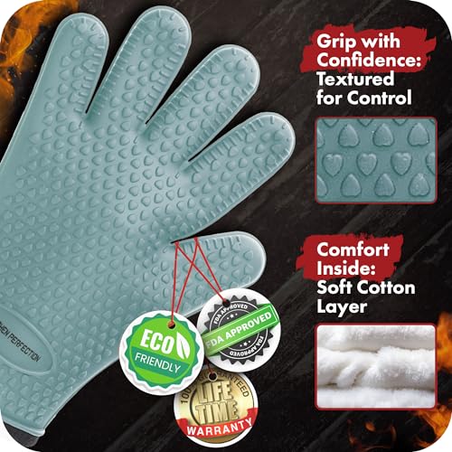 S Silicone Smoker BBQ Gloves (Ice Blue / Small)