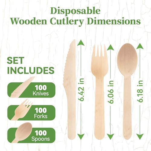 300 Count Wooden Cutlery Set (brown-cutlery)