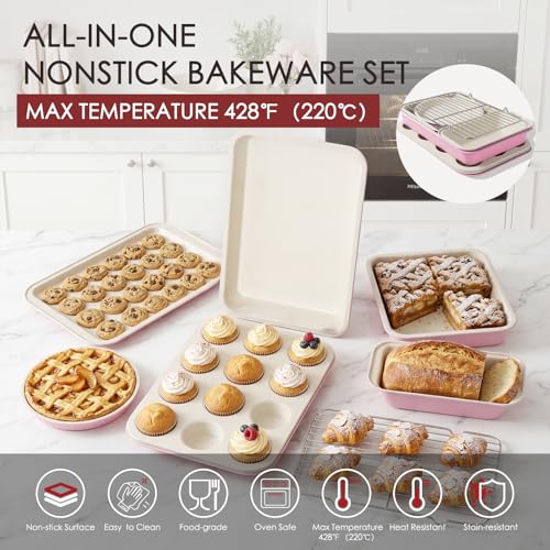 31 Piece Pots and Pans Set Non Stick Kitchen Cookware Sets (Pink&White / 31 Pieces)
