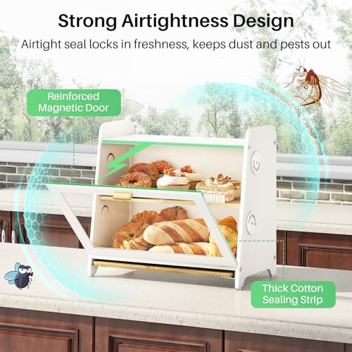 Airtight Bread Box for Kitchen Countertop (White / L)