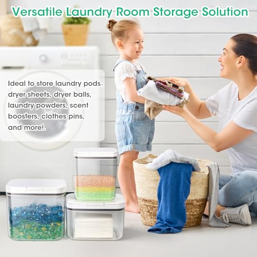 2 Pack Laundry Pods Container with One (2.1Qt+2.9Qt -Rectangle)
