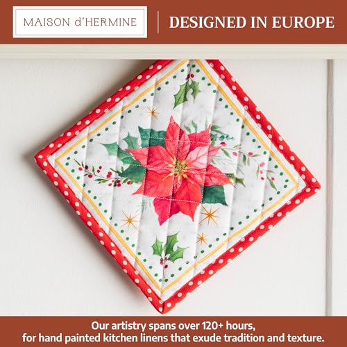 Pot Holders 100% Cotton Potholders (117 - Poinsettia Christmas / 8" x 8" (Pot Holder Pack of 1))