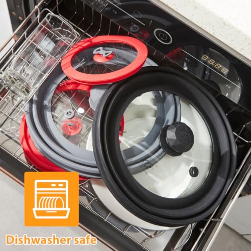 Microwave Splatter Cover Vented Glass Splatter Guard Lid with Collapsible Silicone for Food as Pot Cover Plate 9.8 inch Black (9.8 inch / Black Lid)