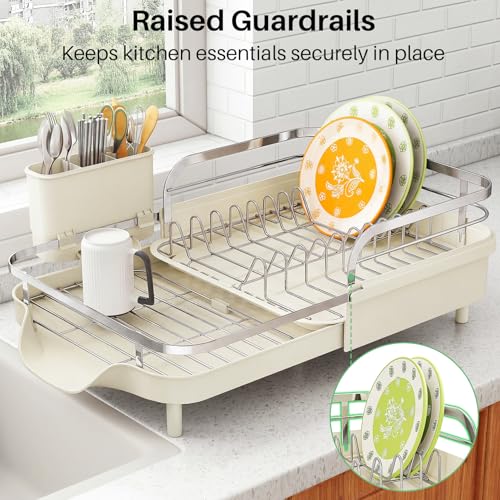 Expandable Dish Drying Rack for Small Kitchen Counter (Beige)