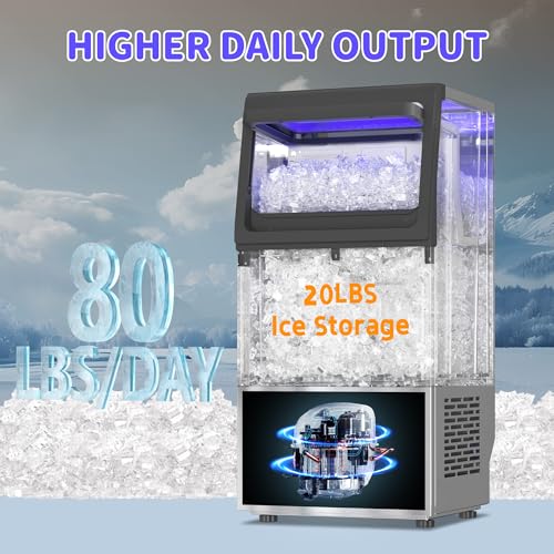 Freestanding Nugget Ice Maker 80LB (80Lbs/24h -20Lbs storage-1 / Nugget Ice Maker)