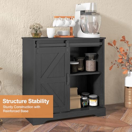 Sliding Barn Door Buffet Sideboard Storage Cabinet Coffee Bar Kitchen Farmhouse Style (Black)
