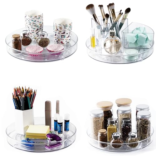 4 Pack Lazy Susan 9.2" Inch Turntable Organizer Pantry Organization and Storage Container Bins Spice Rack Cabinet Rotating Condiment for Pantry Kitchen Vanity Bathroom Jewelry Holder Clear (9.25 inch 4Pack)