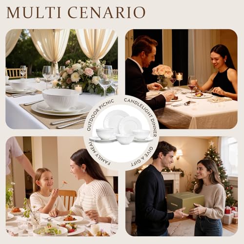 18Pc Textured White Bone China Set Service for 6 (White-striped / service for 6-18pcs)
