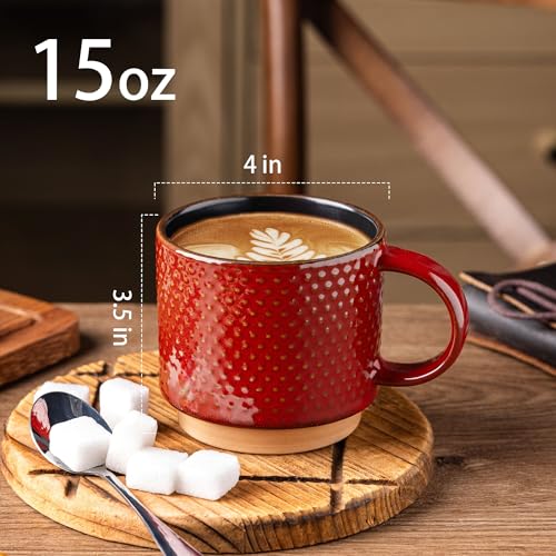 15 OZ Stackable Coffee Mugs Set of 4 (Rythmic Red / 15 Ounces)