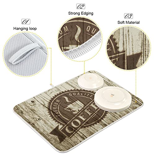 Super Absorbent Dish Drying Mat (Retro Coffee Old Beans Vintage Wood / 18" x 24")
