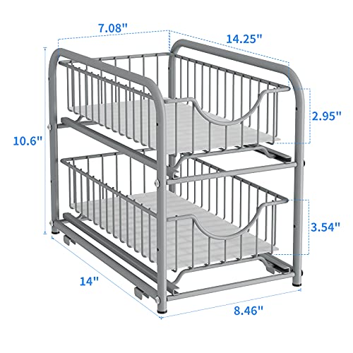 2 Tier Pull Out Organizer Under Sink Sliding Cabinet Rack (Silver)