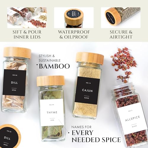 36 Thick Glass Spice Jars With Bamboo Lids