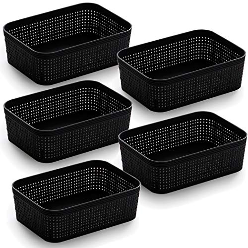 Woven Plastic Basket (Black / 5PK- XS)