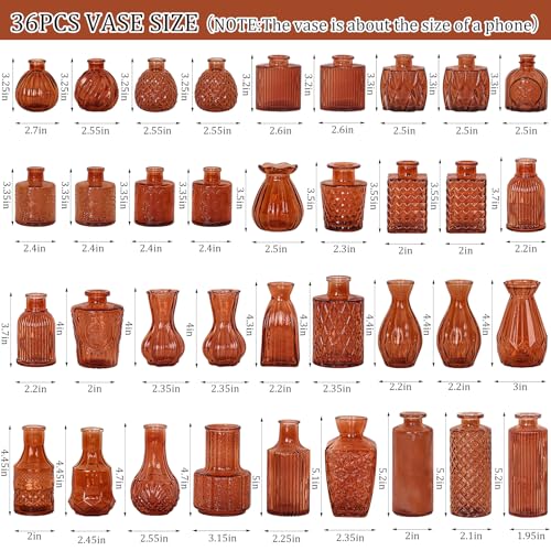 Set of 36 Glass Bud Vases Small Flower Vases for Centerpieces (Dark Amber)
