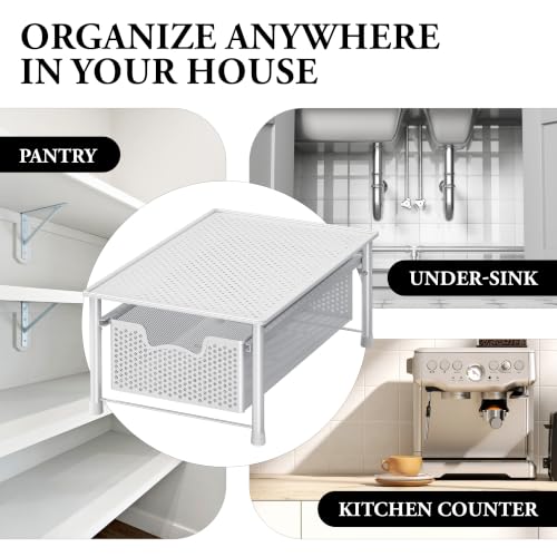 Stackable Cabinet Basket Drawer Organizer (1-Tier / White)