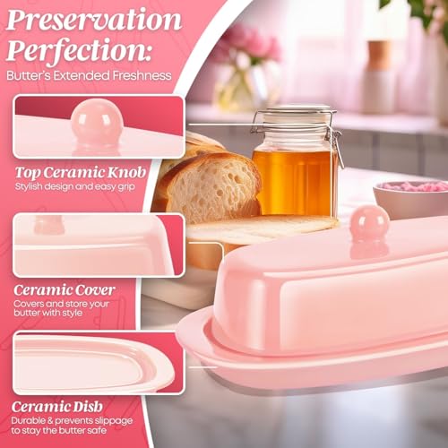 Standard Ceramic Butter Dish with Lid for Countertop (Pink / Standard)