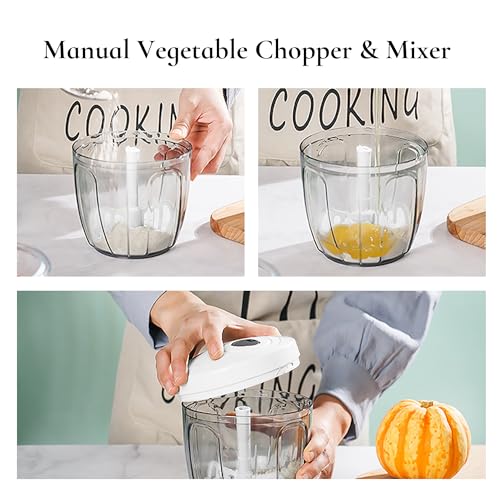 Pull‑String Manual Food Chopper with Sharp Blades (Black/White / 900 ml)