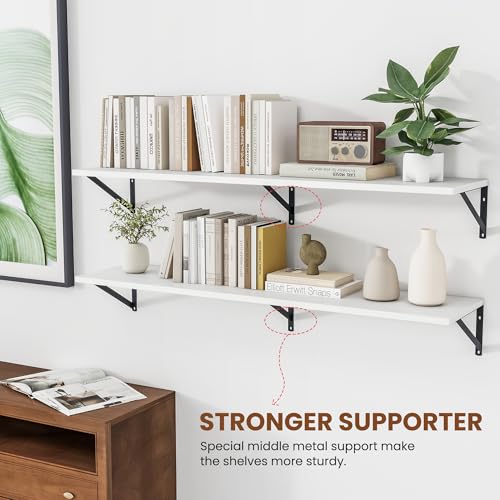 48W x 12D Deep Floating Shelves Set of 2 White (White With Black Metal Bracket / 48wx12dx5.8h)