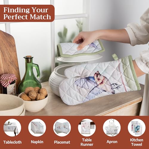 Maison d'Hermine Oven Gloves 100% Cotton Oven Mitt (070 - Flying Birds / 7.5" x 13" (Oven Mitt))