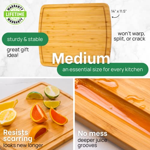 15 Inch Bamboo Cutting Board with Lifetime Replacements (Single-Tone / 15"L x 11"W)