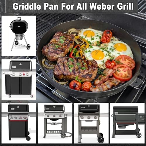 Griddles for Weber Kettle Grill Accessories 22 inch 7421 Round Cast Iron (15" x 13.1" x 2.2")