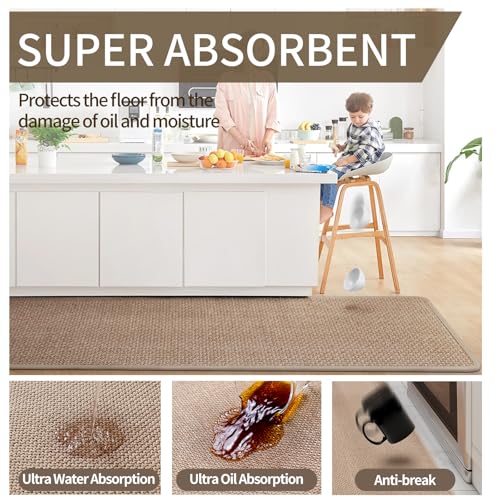 Kitchen Rugs Kitchen Mats for Floor Non Slip Washable Brown 17"x47"