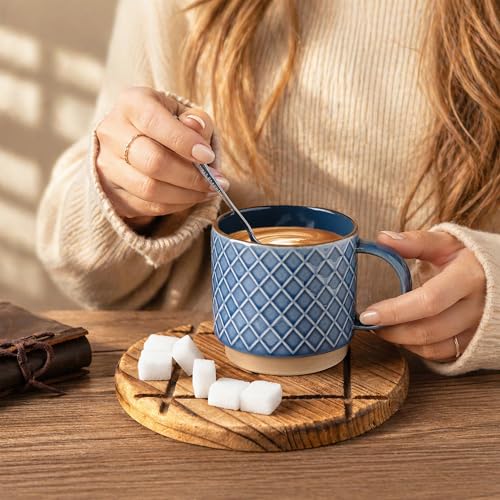 15 OZ Stackable Coffee Mugs Set of 4 (Moonlight Blue / 15 Ounces)