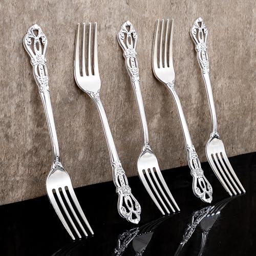 30PCS Silver Plastic Forks 8.1inch Vintage Baroque Forks for Dinners (30-Silver / Forks)