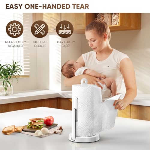Heavy Duty Paper Towel Holder with Tension Arm (White)