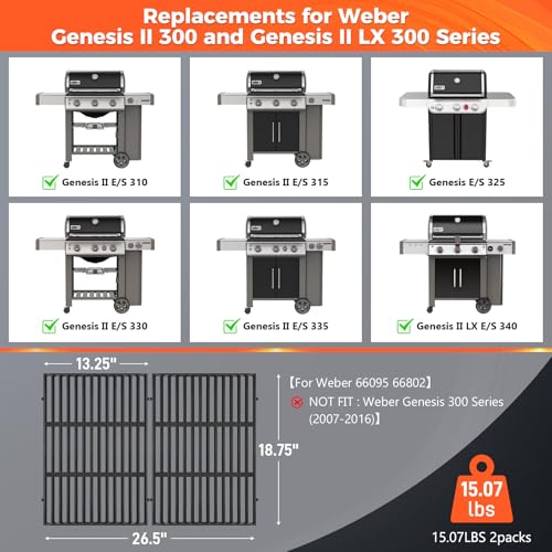 18.75 Inch Grill Grates for Weber Genesis II 300 Series (18.75" x 13.25" – 2 Pack)