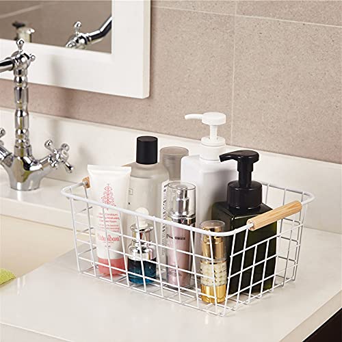 Kitchen Wire Baskets Farmhouse Decor Metal Food Storage Organizer (White / 2 Pack Small)