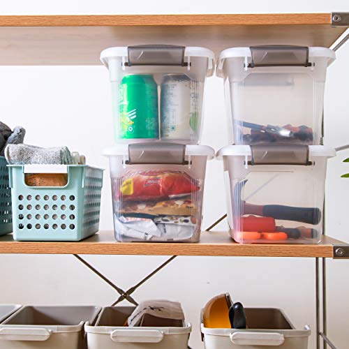 6 Packs 6 QT Storage Bins with Lids Clear Plastic Bins with Grey Handle Stackable Storage Containers for Organizing (6.0QT / 6 PACK)