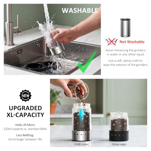 Rechargeable Electric salt and pepper grinder set with Storage Base (Stainless Steel / Set)