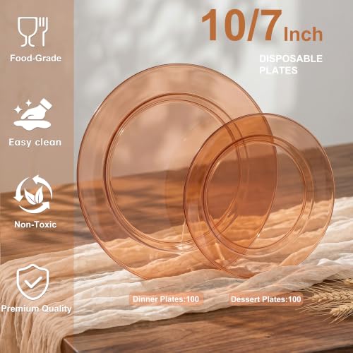 200 Pcs Amber Plastic Plates (Clear Brown / 200 Pcs)