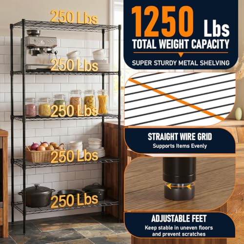 5 Tier Wire Shelf (Black / 36×14×72)