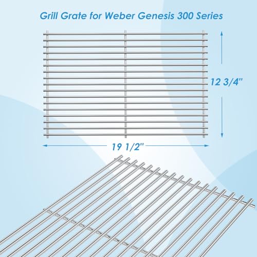 7528 7524 19.5" Grill Grates for Weber Genesis 300 Series Genesis E310 E320 E330 S310 S320 S330 EP310 EP320 EP330 for Weber Genesis 300 Grill Parts (19 1/2" x 12 3/4"SS)