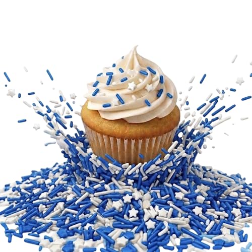 Sprinkles Edible Cake and Cupcake Sprinkles with Assorted Shapes and Sizes for Parties (Blue White)