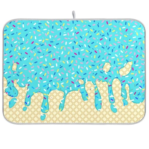 Teal Blue Ice Cream Dish Drying Mat for Kitchen Counter Absorbent Microfiber Drying Pad (16" x 18")