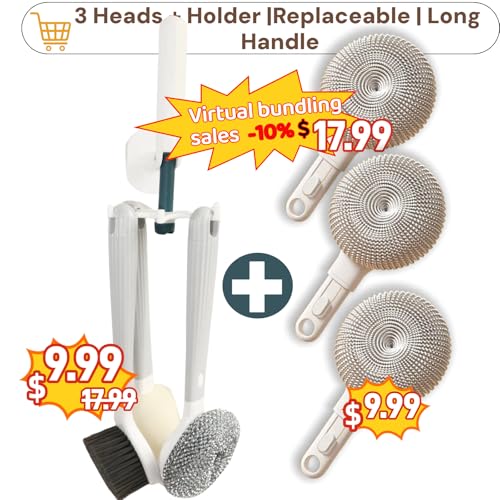 Dish Brush Set of 4 with Holder.Interchangeable Heads Kitchen Scrub Brush (4 Count)